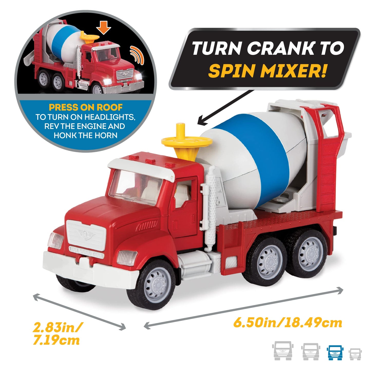 Driven by Battat Toy Cement Truck - Construction Vehicle with Lights & Sounds, Movable Parts - Multi - WH1014Z - 3 Years +