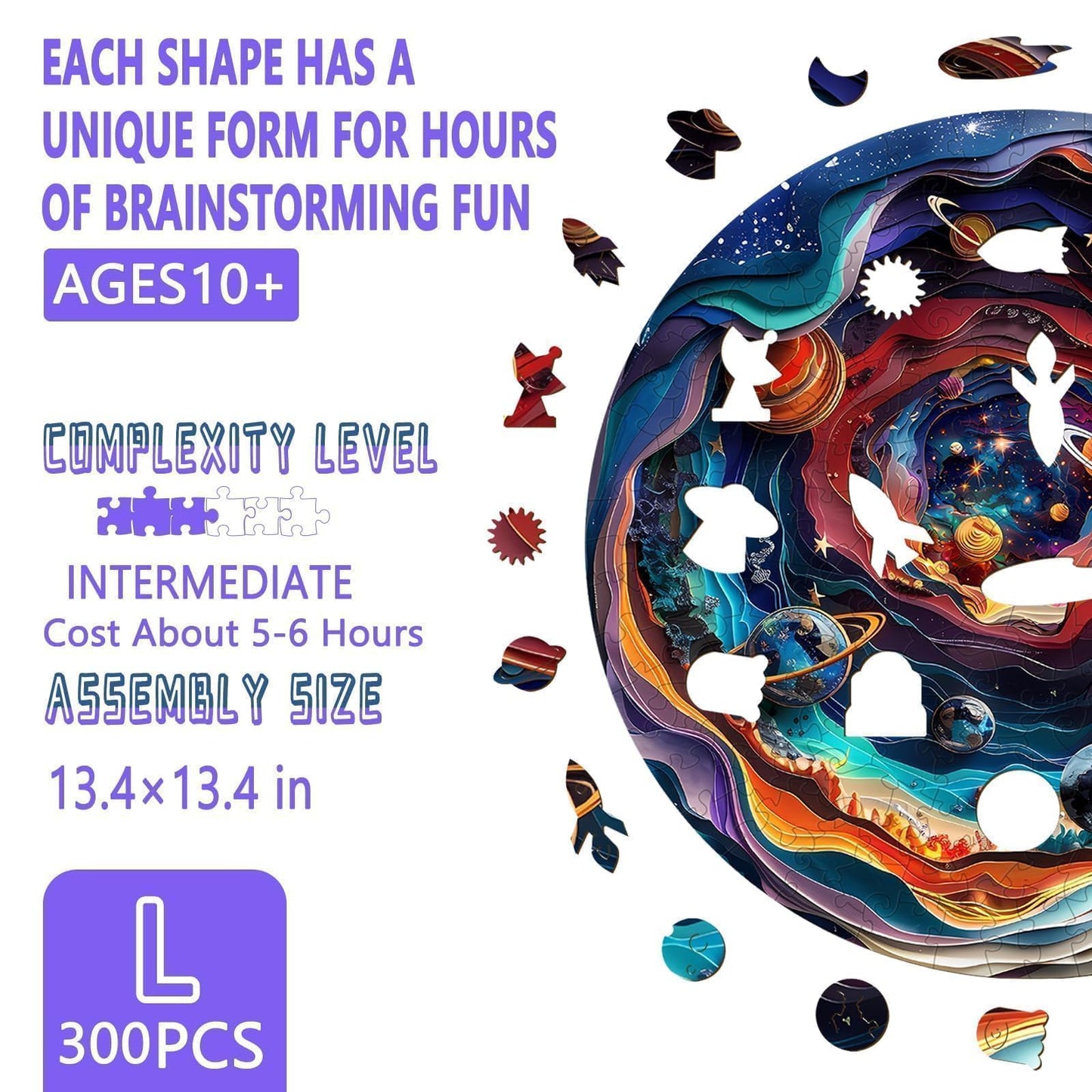 Wooden Puzzles for mature-themeds - Flat Puzzle with 3D Visual Effect  Unique Shape Universal Puzzle  Wood Puzzles mature-themed  Gifts for Family and Friends  Wall Art Home Decor (L-13.4 * 13.4in- 300 Pieces)