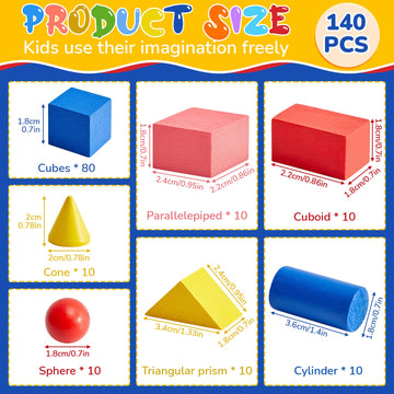 140 Pcs Mini 3D Shapes for Teaching  Wood Geometric Solids  Geometric Shapes 3D Shape Blocks  Classroom Manipulatives for Elementary School for Kids Geometry Math Kindergarten Preschool Learning