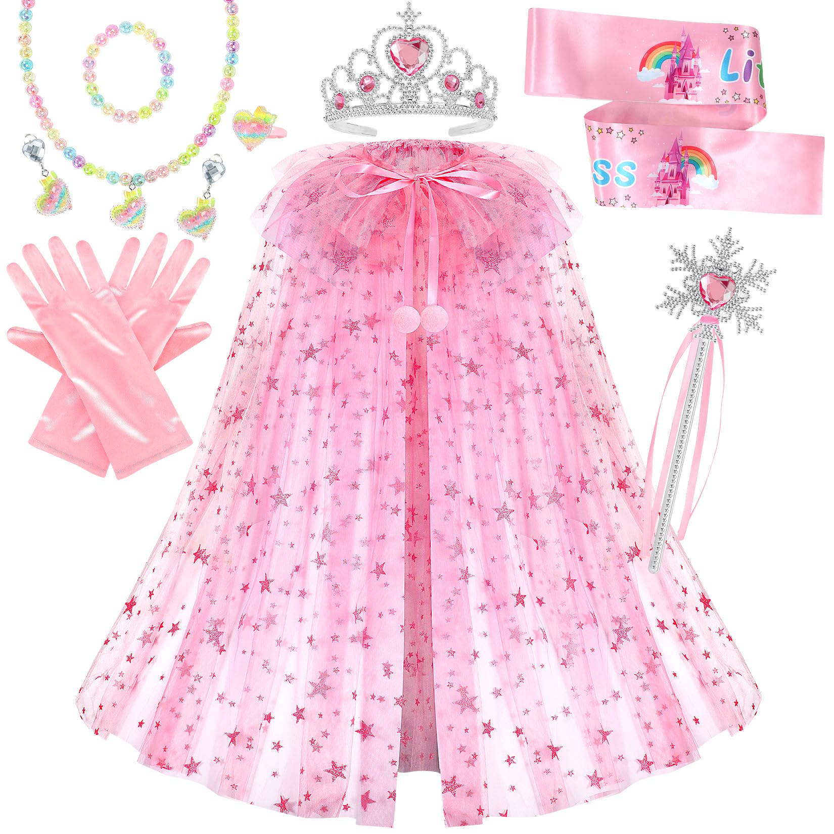 Princess Dress Up Clothes For Little Girl, 11Pcs Princess Dress Up Cape Gift Set With Pincess Crown, Princess Dresses Princess T
