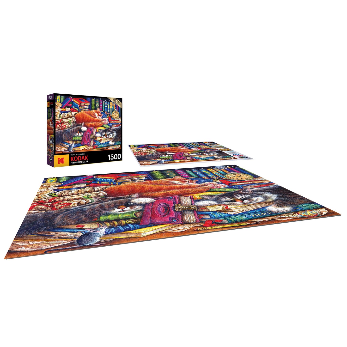 RoseArt 1500 Piece Jigsaw Puzzle - Kodak Premium The Old Book Shop Cats, Multi-colored, Paper, Model 8900ZZBH