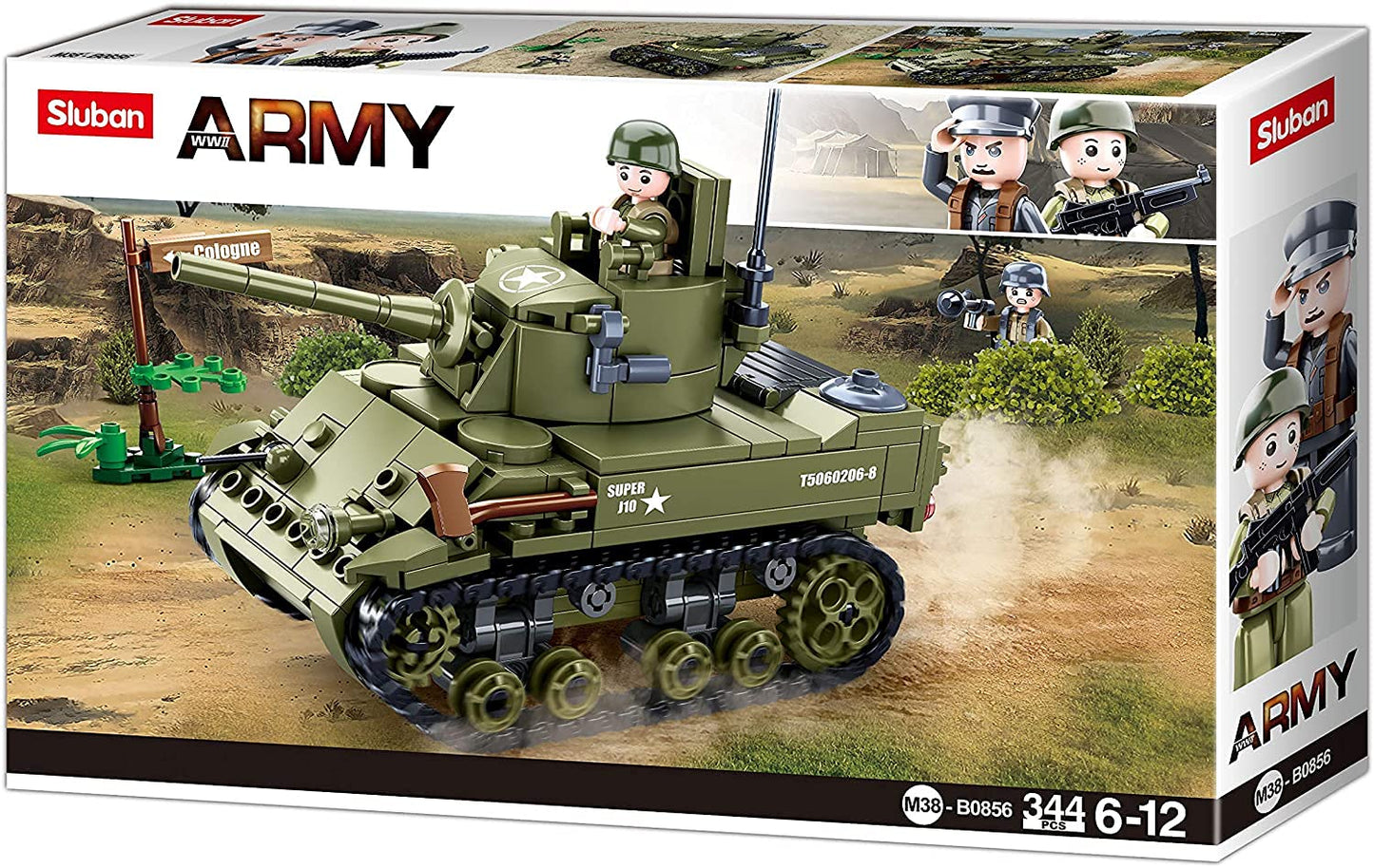Sluban WWII M38-B0856 Light Tank Model, Medium Size, Plastic, Multi-Color