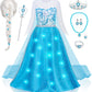 G.C Girls Light Up Elsa Dress Costume Toddler Princess Dress Up With Cape Kids Elsa Wig Crown Wand Toys Halloween Cosplay Birthd