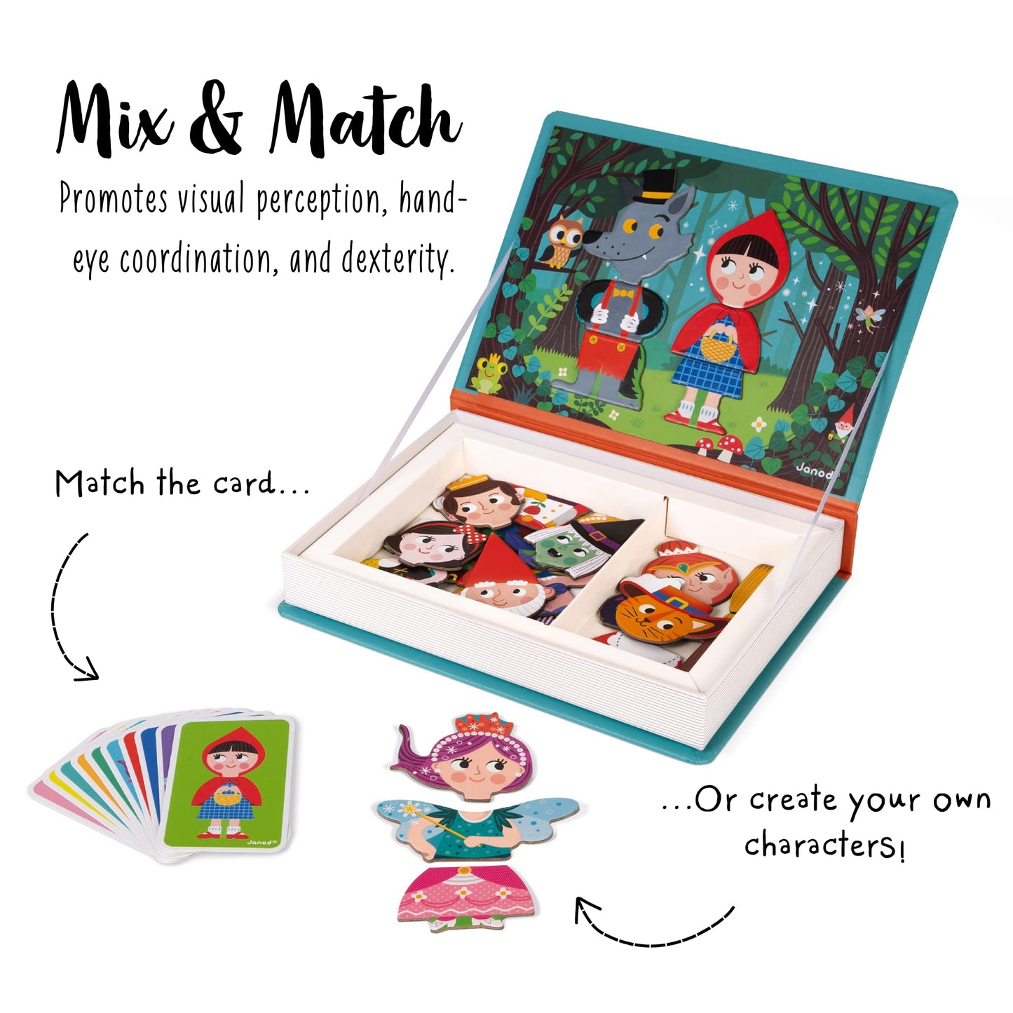 JANOD - MagnetiBook Story Book - 40-Piece Magnetic Educational Set - Encourages Motor Skills and Imagination - Suitable for Age
