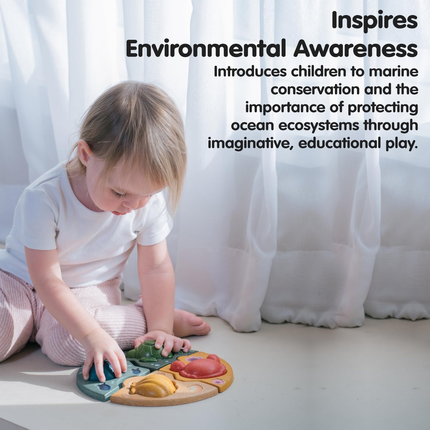 PlanToys Marine Puzzle - Wooden Ocean Animal Toy, Eco-Friendly, 8 Pieces, 8.66 x 8.66 inches, Montessori Early Learning Activity