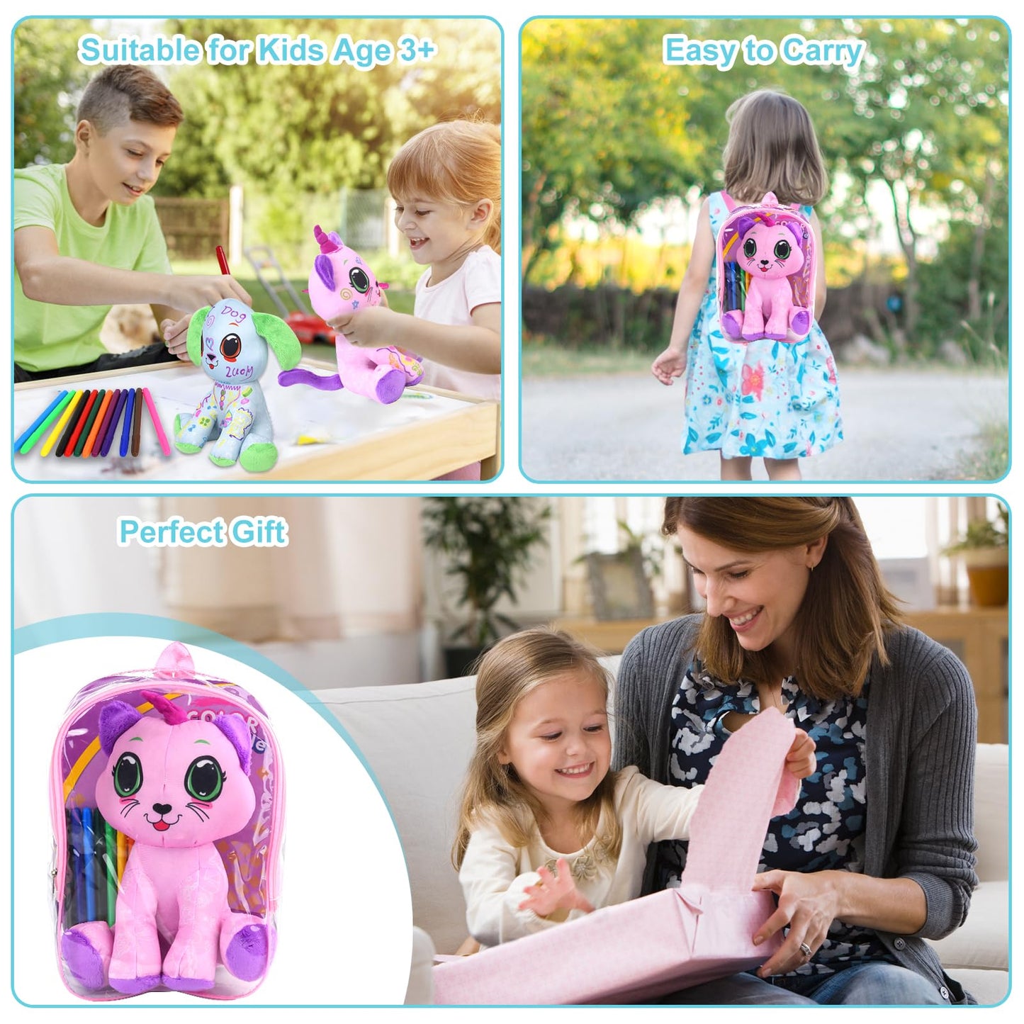 Drawmytoy Coloring Plush Toy With 12 Washable Markers For Little Girls Doodle Dolls Arts And Crafts Soft Diy Washable Doodle Stu