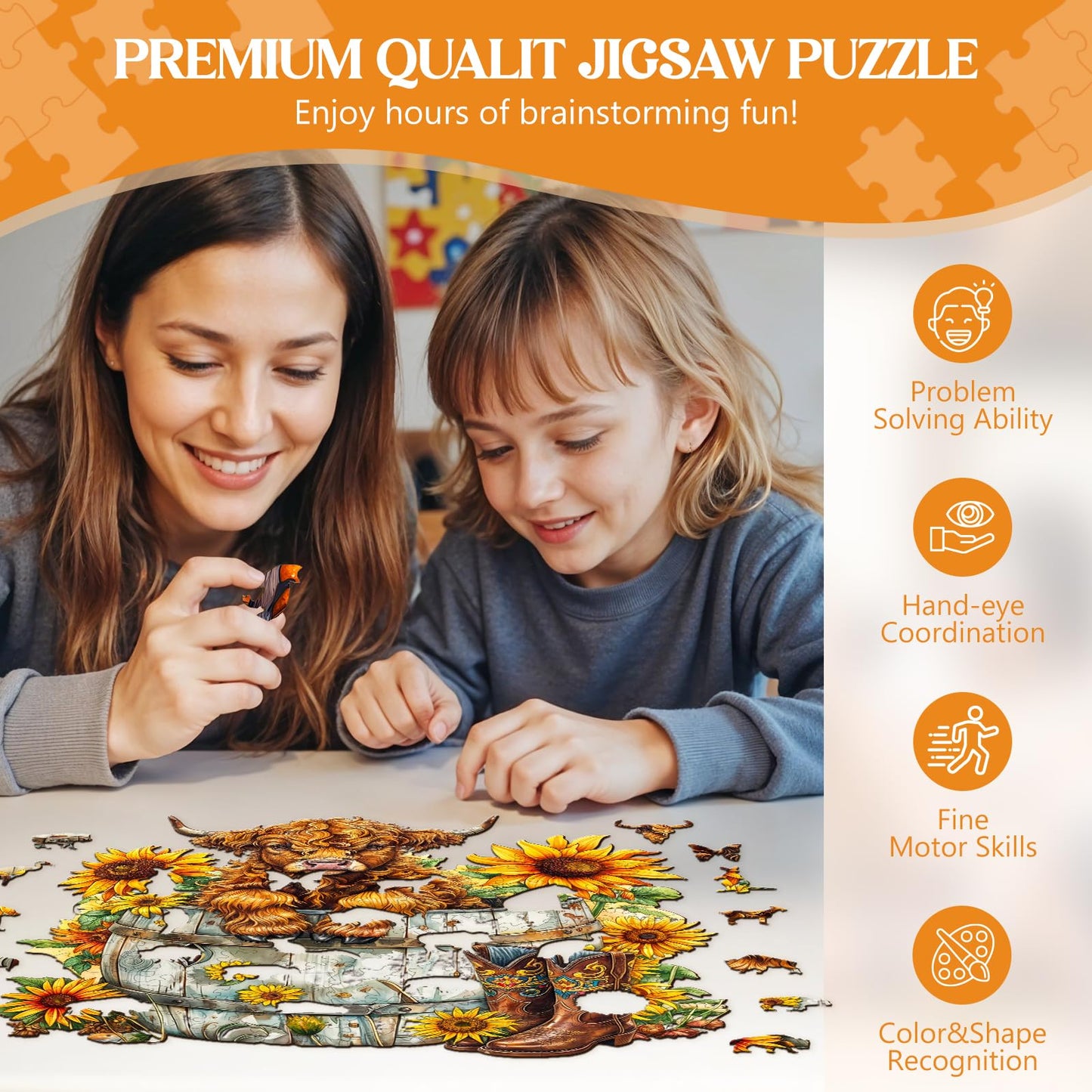 Wooden Puzzles for mature-themeds  Wooden Jigsaw Puzzles for mature-themeds Kids  Sunflower Pasture-2 Unique Shaped Wood Puzzles mature-themed  Creative Birthday Gifts for Friends Family Game (11.4 * 10.4in 195pcs)