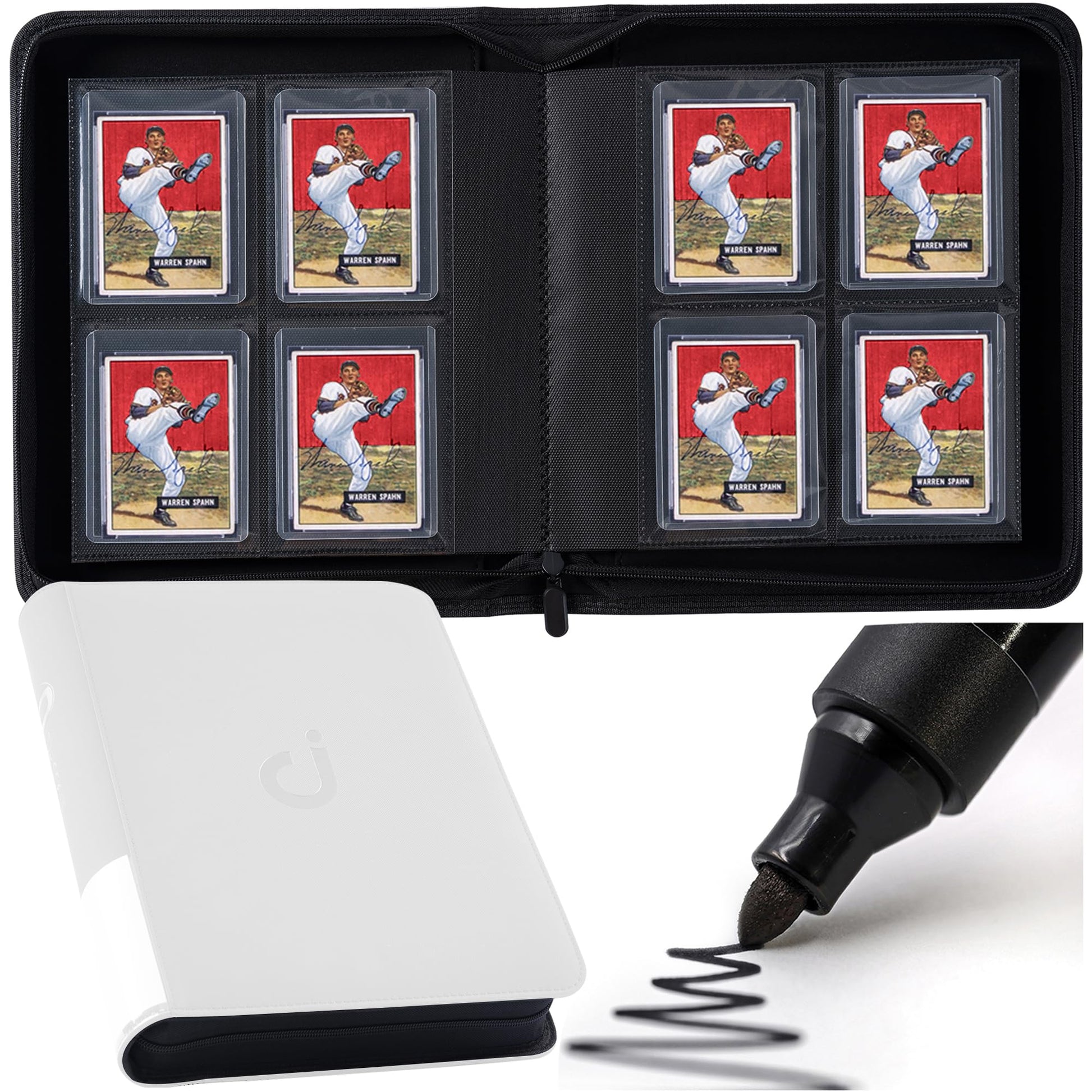 Toploader Binder  Holds 128 Top Loaders - 4 Pocket Top Loader Binder for 3 x 4 Rigid Card Holders for Trading Cards or Sports Cards  Model A - Classic White