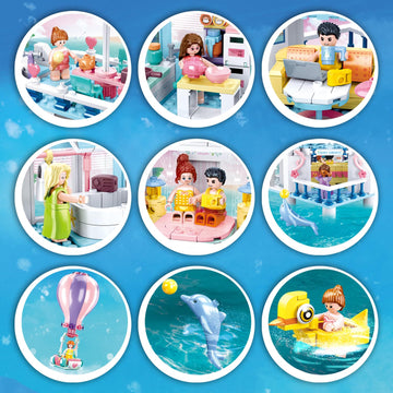 Friends Water Villa Building Set With 7 Minifigures, Summer Vacation Villa Friends Building Toys For Girls, Compatible With Lego Friends Girls, For Princess Girls, 938 Pcs