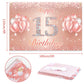 Happy 15Th Birthday Banner Backdrop - 15 Birthday Party Decorations Supplies For Girls Or Boys - Rose Gold 4 X 11Ft