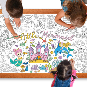 Mermaid Giant Coloring Poster For Kids 30 X 72 Inch, Mermaid Large Coloring Poster Sheets Tablecloth, Mermaid Themed Color-In Ac