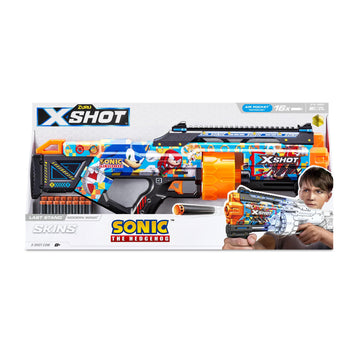 X-Shot Skins Last Stand Blaster - Modern Sonic Skin By Zuru Sonic The Hedgehog Design With 16 Darts, Slam Fire Action, Air Pocket Dart Technology, Toy Foam Blaster For Kids, Teens And Adults