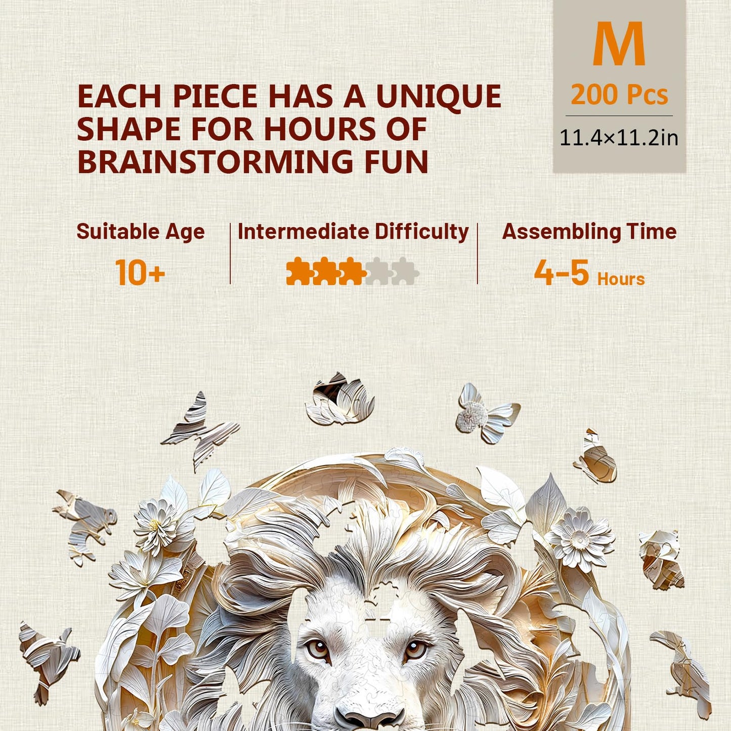 Wooden Puzzles for mature-themeds  3D Visual Effect Paper Lion Puzzle  Wood Puzzles mature-themed  Unique Animal Shape  Paper Sculpture Modern Art Puzzle  Gifts for Friend  Canvas Wall Art (M-11.4 * 11.2in-200 pcs)