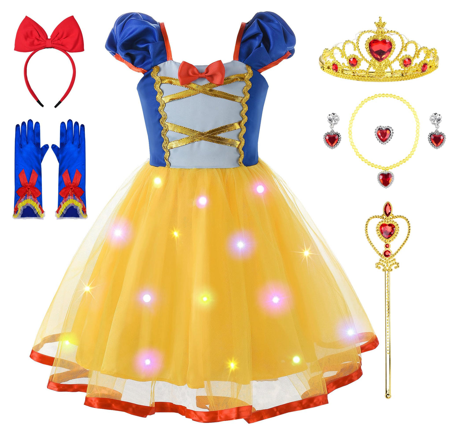 Uplus ME Light Up Princess Dress Up Clothes for Little Girls Toddler Kids Princess Costume Halloween Birthday Outfit (5-6Y/120)