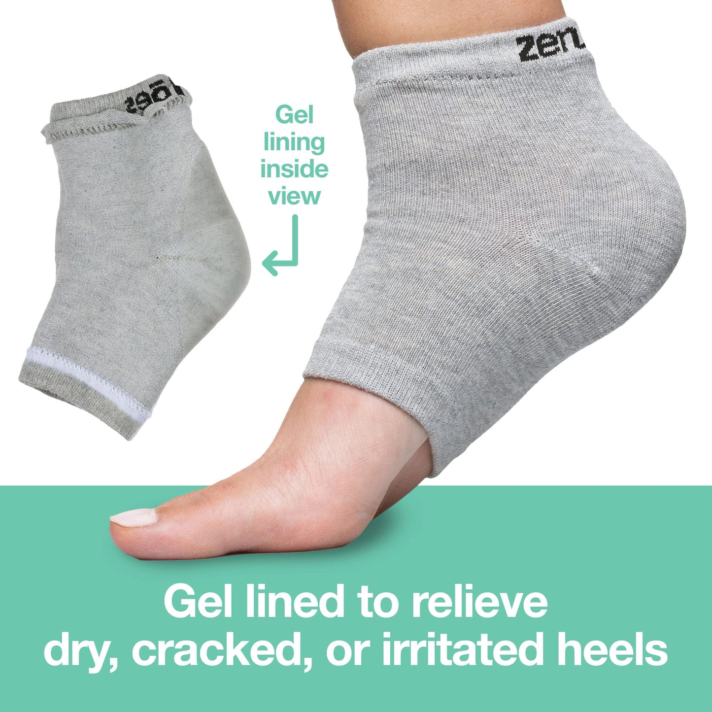 Zentoes Moisturizing Heel Socks 2 Pairs Gel Lined Toeless Spa Socks To Heal And Treat Dry, Cracked Heels While You Sleep (Mens L