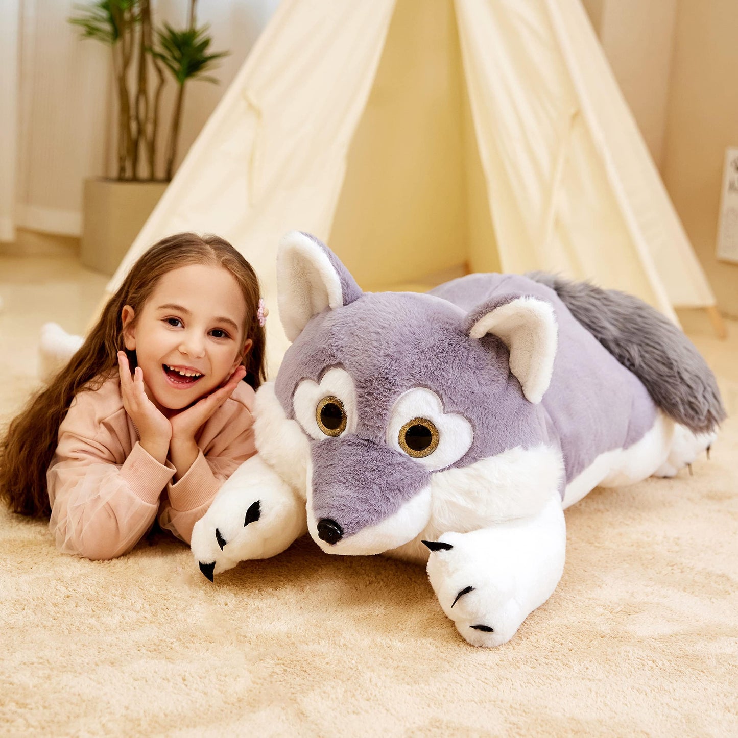 Ikasa Giant Wolf Stuffed Animal Plush Toy, 30' Large Jumbo Plushie Toys For Kids Girls Boys