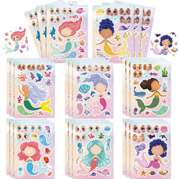 24 Sheets Make Your Own Mermaid Princess Stickers Make A Face Stickers For Kids Toddlers With Mermaid Diy Craft Stickers Kids Pa