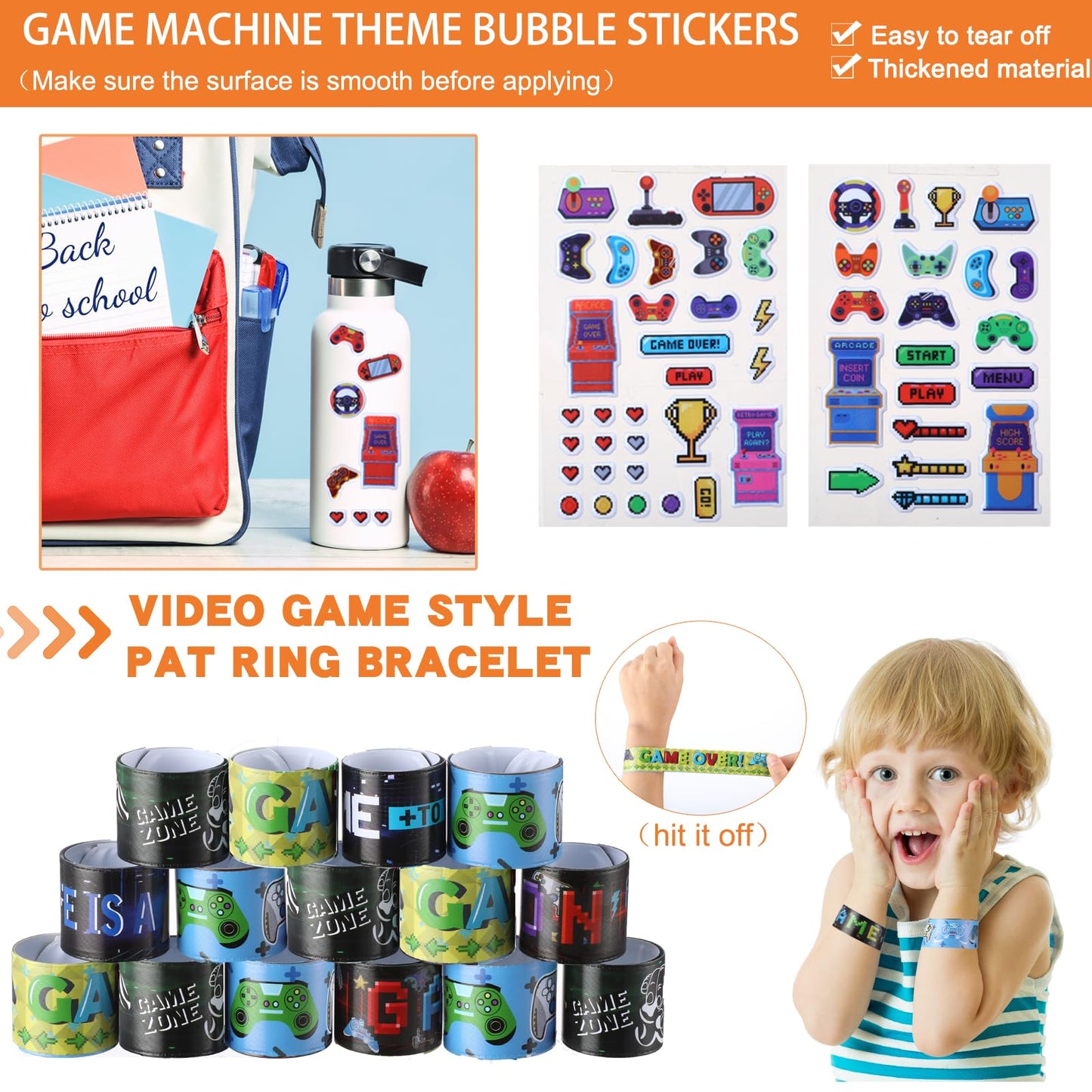 RoundFunny 133 Pcs Video Game Party Favors Gamer Birthday Party Decorations Gamer Cups Notebook Pencils Sharpener Keychain Slap