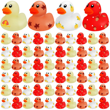 Libima 24 Pcs 2 Inch Fall Mini Rubber Ducks Thanksgiving Rubber Duckies With Pumpkin Leaf Turkey Printed Fall Theme Rubber Ducks