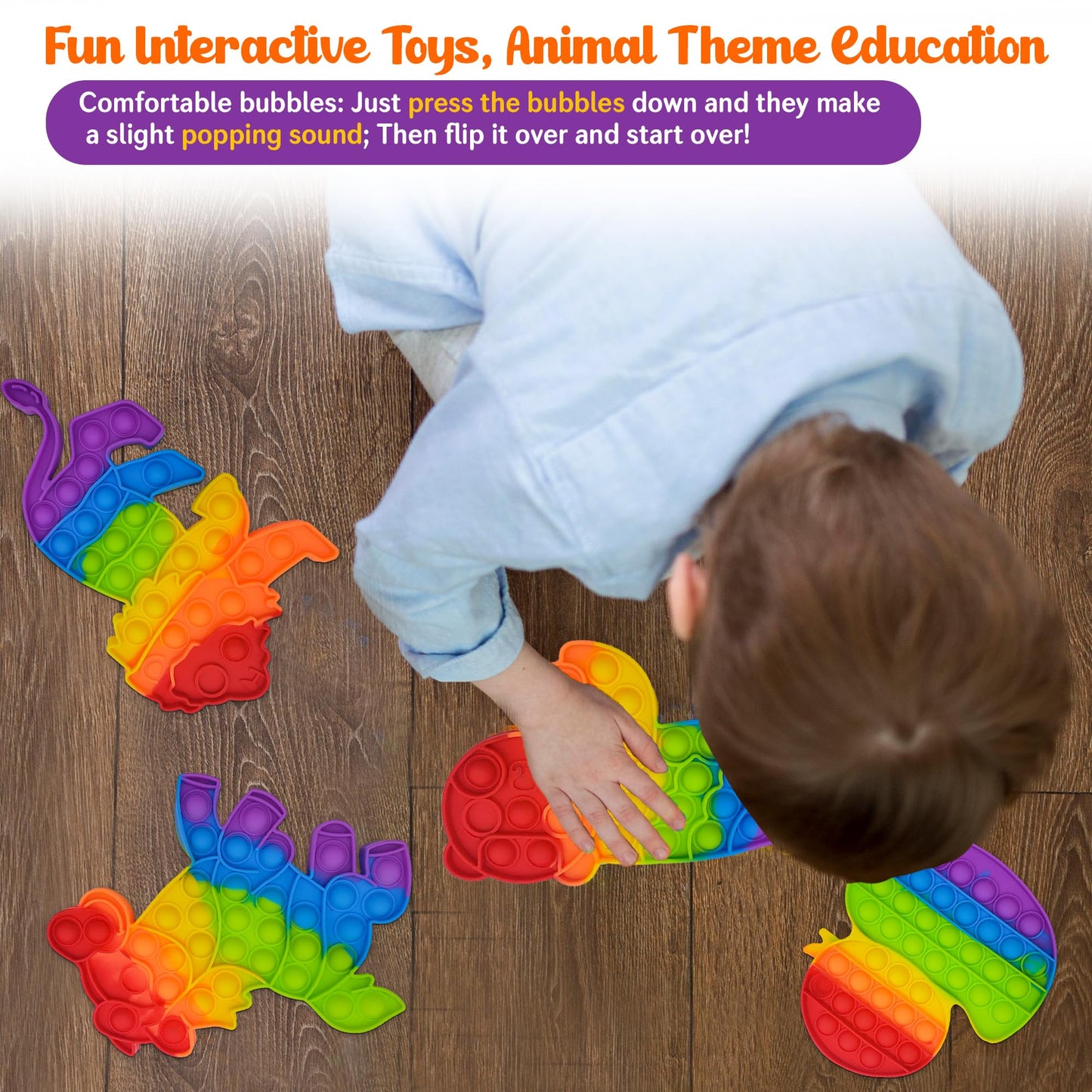 Animals Pop Fidget Toys Set  Silicone Rainbow Dinosaur Popper Fidget Set for Children  Sensory Squeeze Toys Stress Reliever Tool for Kids mature-themed ADHD Lion  Tiger  Horse and Duck 4 Pack