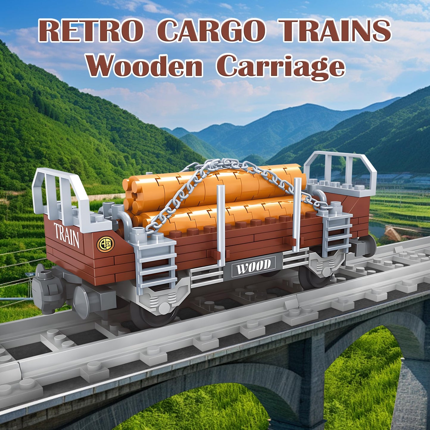 Finger Rock City Freight Train Car Building Toy Sets, Classic Wooden Carriage Cargo Train Model, 150 Pcs Moc Construction Toys For Train Lovers,Stem Gifts For Boys Girls 6 7 8+