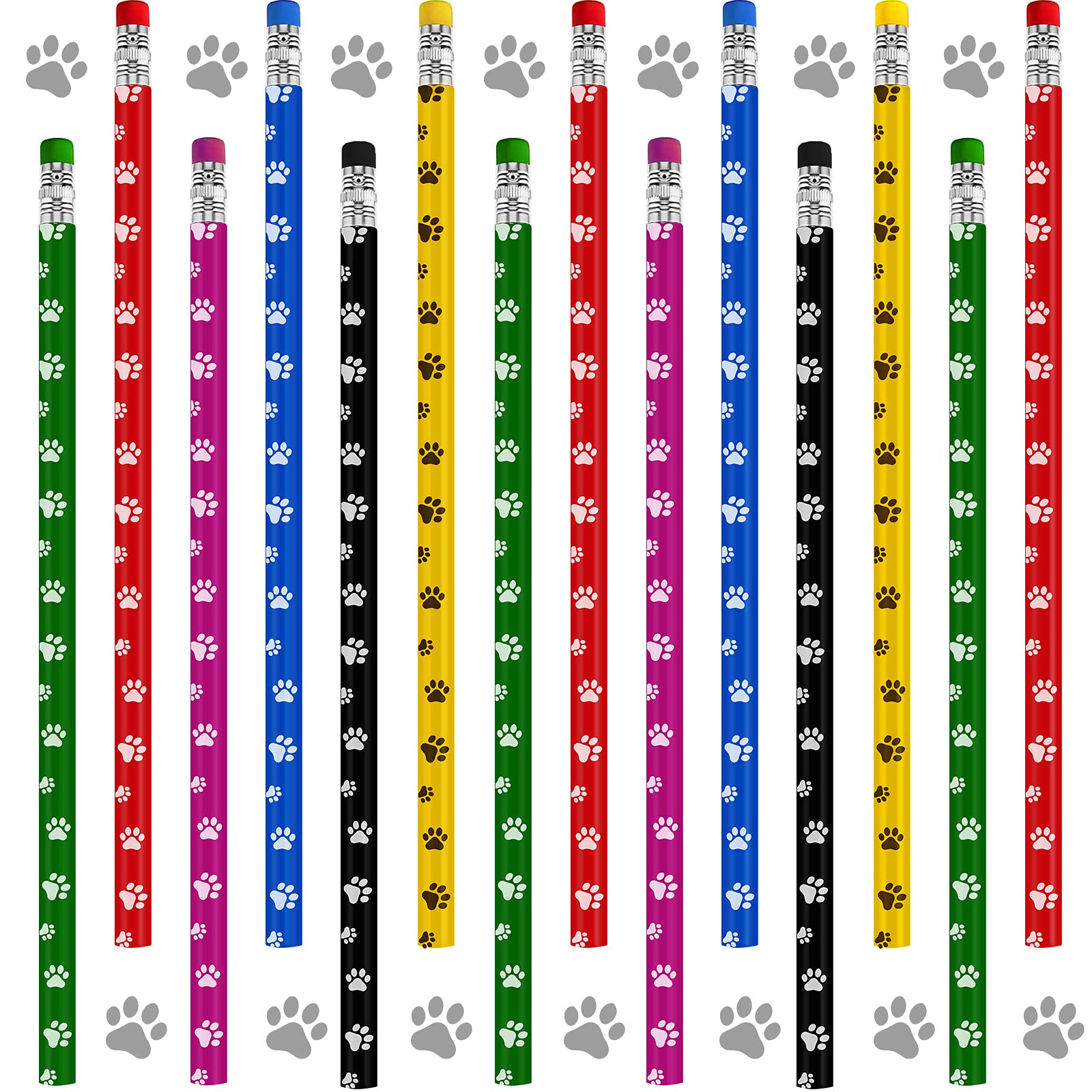 36 Pieces End of Year Student Gifts, Paw Print Pencil, Colorful Wooden Pencils for Kids, Dog Party Favors Fun School Supplies an