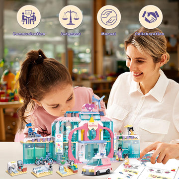 Sluban Girls Friends Hospital Building Sets, City Playset With Pull-Back Ambulance 4 Departments, 7 Minifigures, Compatible With Lego Friends, Christmas Thanksgiving Day Gifts For Girls Kids 6+ 8+ 12+