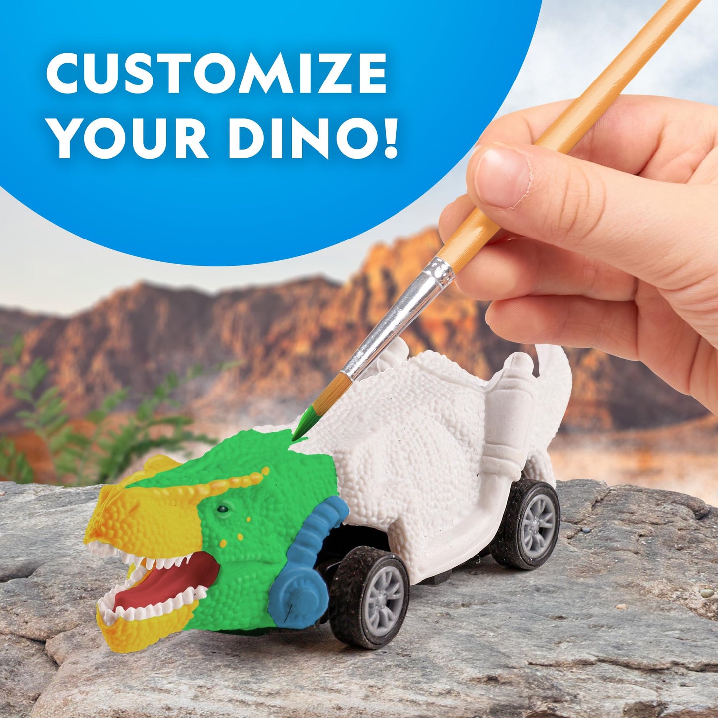 Blue Marble Dinosaur Race Cars Craft Kit - Paint 3 Cars with 6 Colors, Multicolor, Model RTDINOCAR, Kids Arts & Crafts