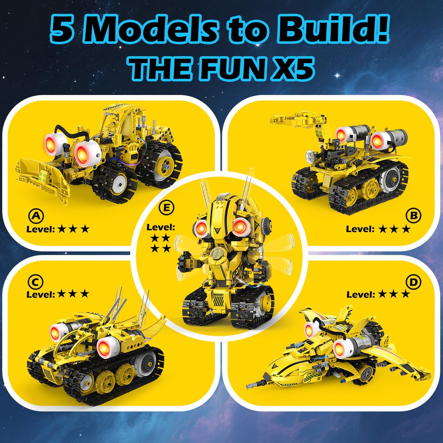 5 in 1 STEM Robot Building Kit with Remote & App Controll  Technic Coding Robotic Toys for Kids Ages 8-13 with LED-Lights Christmas Birthday Gift for Boys & Girls Age 6 7 8 9 10 11 12+ (673PCS)