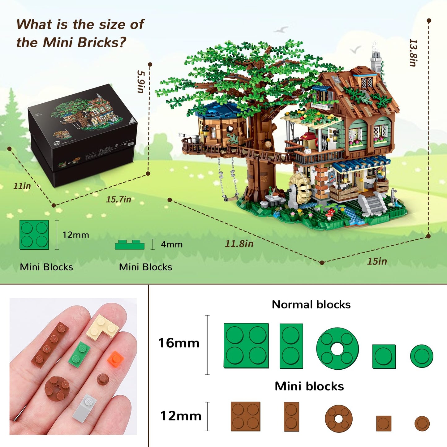 HSANHE Idea Tree House Bricks Model Toys Set  Forest House Building Blocks Street View Sets  for mature-themeds Ages 14+ Tree House Display(4761 PCS Tree House)