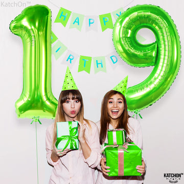 Katchon, Giant 19 Birthday Balloons Green - 40 Inch | 19 Balloons For 19Th Birthday Decorations | Green 19 Balloon Number | 19Th Birthday Balloons For 19 Year Old Birthday Party Decorations