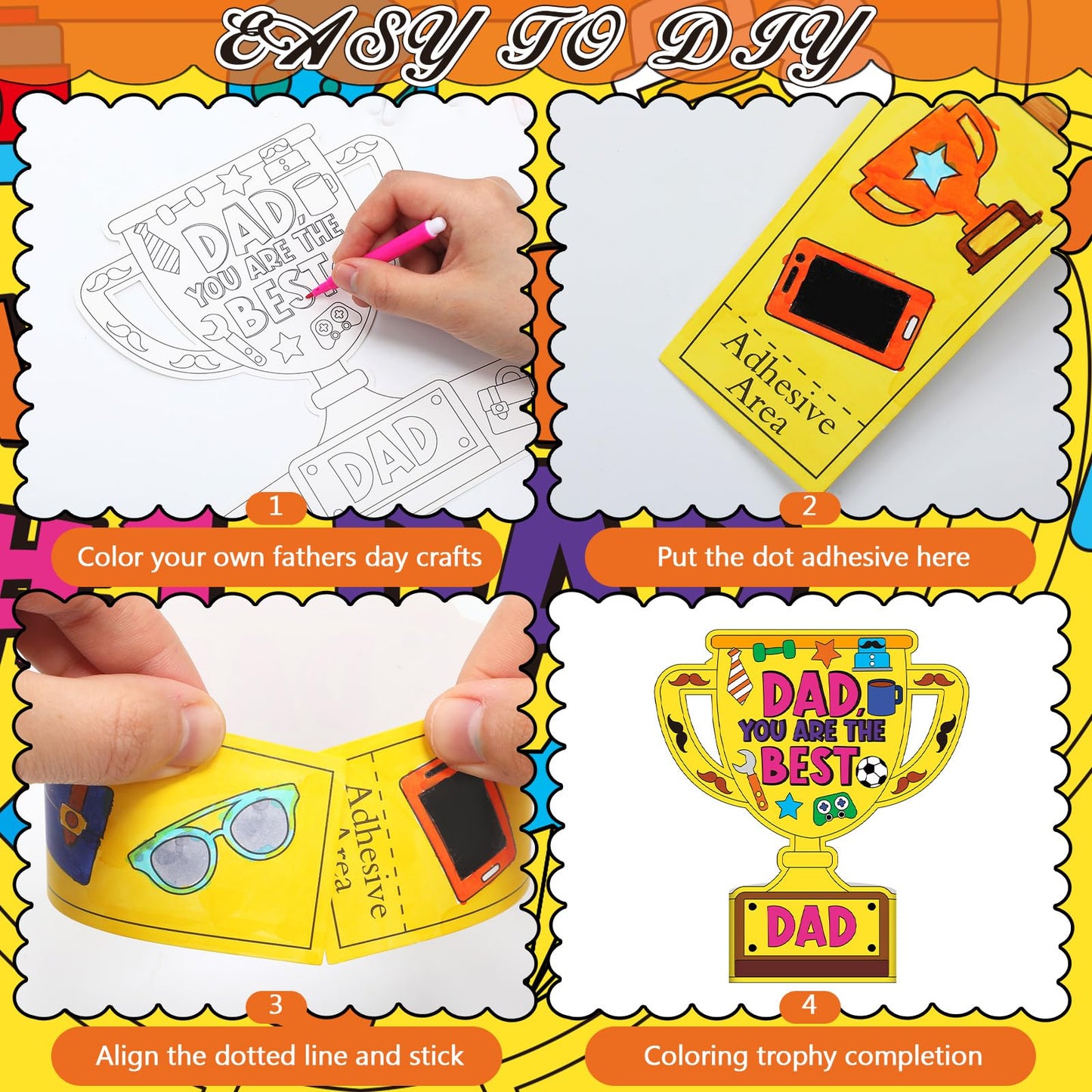 Dunzoom 48 Pcs Fathers Day Trophy Craft Kit Color Your Own Fathers Day DIY Crafts Coloring My Father is My Hero DIY Dad Gift S