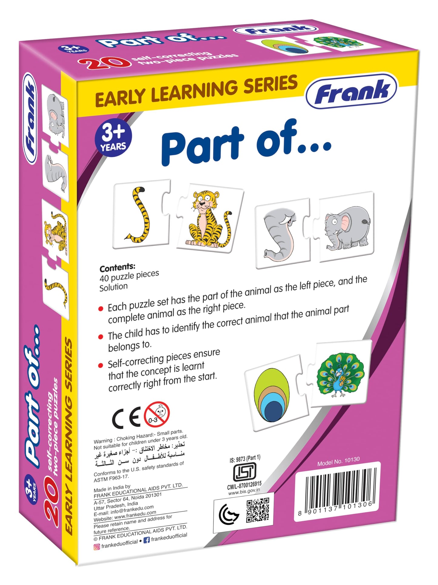Frank Part of  (40 Pieces) 20 Self-Correcting 2 Pcs Puzzle - Early Learner Jigsaw Puzzle Set with Images for Kids 3 Years and Ab