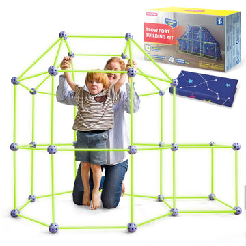 Syncfun Glow Fort Building Kit Indoor Outdoor For Kids, Glow In The Dark Creative Fort, Diy Castles Tunnels With Rods And Balls,