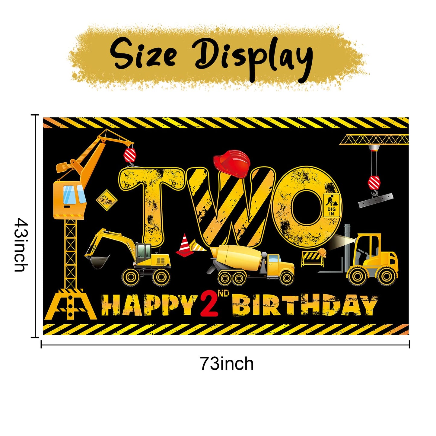 Construction 2Nd Birthday Banner Decorations For Boys Kids, Dump Truck Construction Theme Two Birthday Party Supplies, Excavator