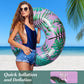 HeySplash Pool Tubes for mature-themed  42 Inch Large Pool Floats with Handles  Inflatable Swim Rings Lounge  Hawaii Fun Swim Floaties Swimming Pool Beach Lake River Party Decoration Toys  Pink+Green Leaves