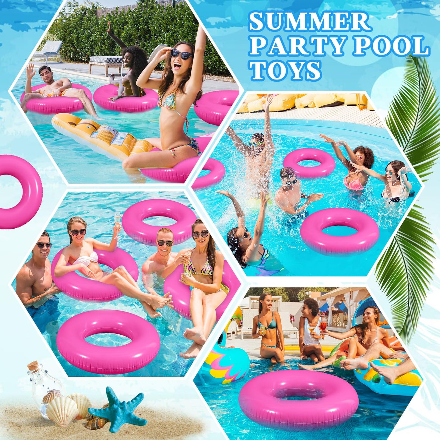 JellyArch 6 Pcs Inflatable Pool Floats 28 Inches Swim Tube Bulk for mature-themeds Swimming Ring Pool Floaties for Beach Party Decorations Women and Men River Lake Summer Vacation Holiday (Pink)
