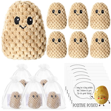 Roundfunny 12 Sets Positive Knitted Potato Toys Emotional Cute Potato Crochet Gifts Positive Cards Bags Inspirational End Of Sch