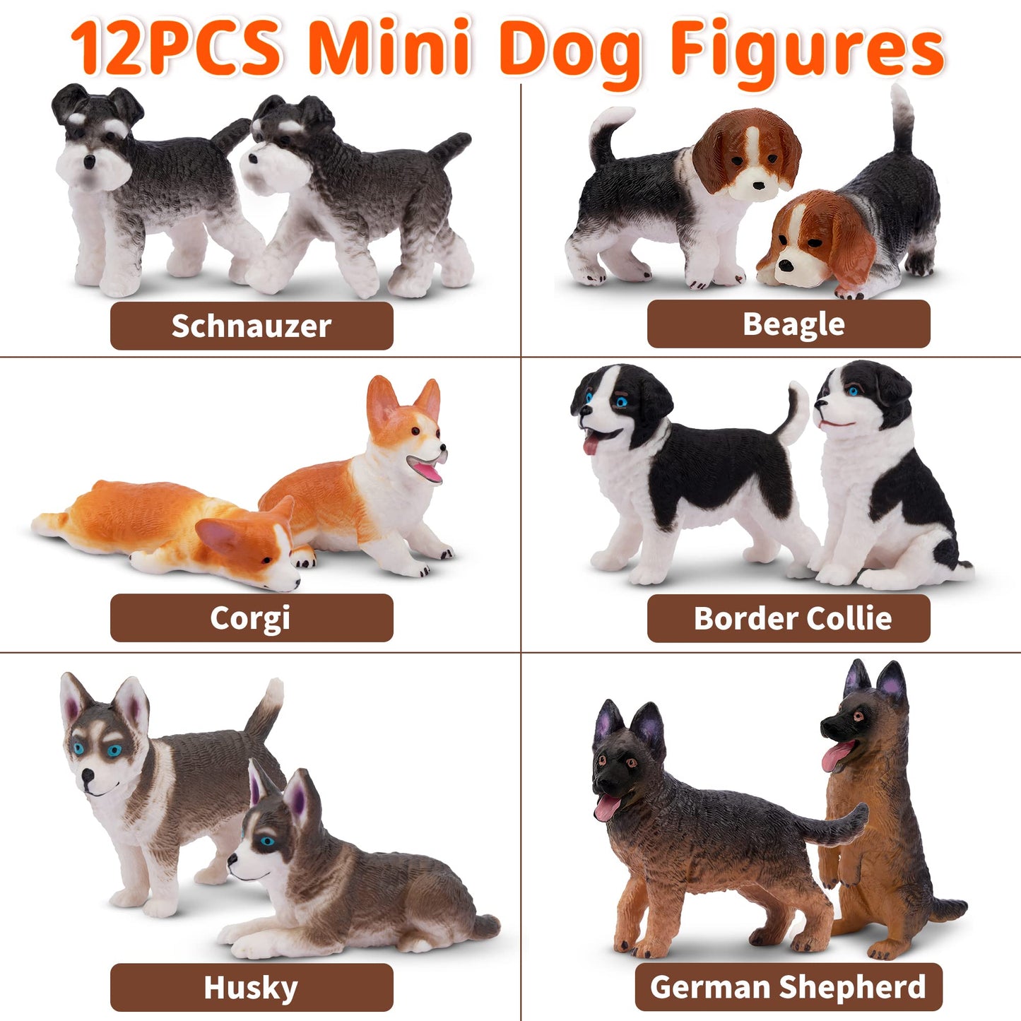 Eyscota 12Pcs Dog Figurines Playset, Realistic Detailed Plastic Puppy Figures, Hand Painted Mini Dog Figures Toy Set Cake Topper