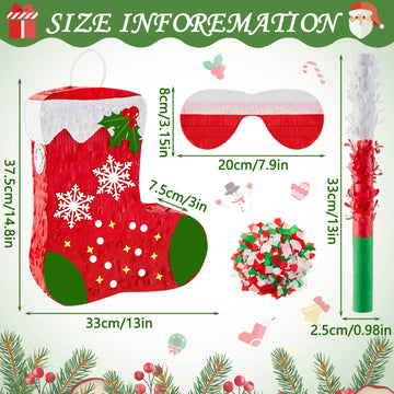 Lewtemi Mini Stocking Piñata, Christmas Piñata Mini Piñata With Blindfold And Bat Confetti Christmas Party Decoration For Xmas Party Supplies Home Decorations,14.8 X 13 X 2.95 Inches