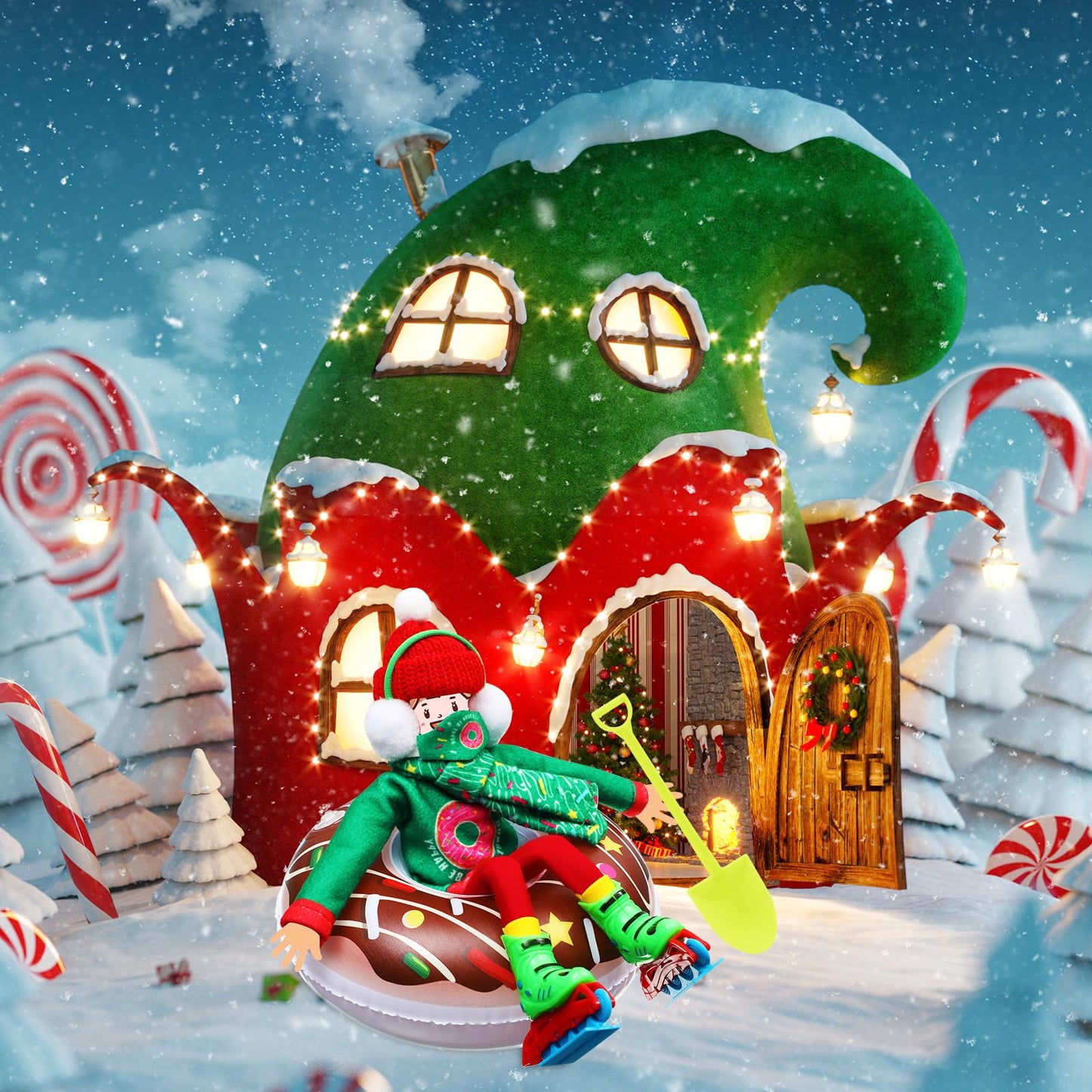 Jenaai 9 Pcs Christmas Elf Doll Accessories Set Christmas Elf Clothing Includes Inflatable Snow Tube, Ear Muffs, Scarf, Sweater,