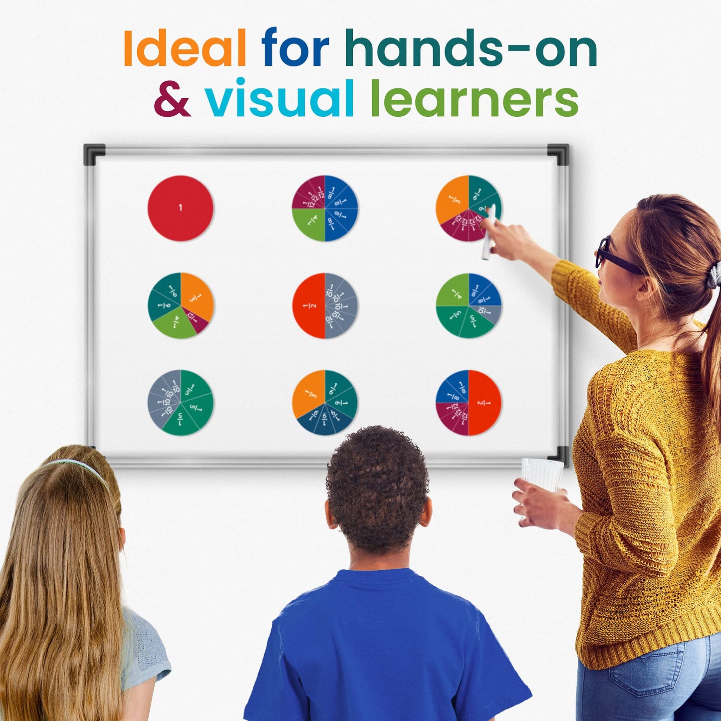 180pcs Magnetic Fraction Tiles & Fraction Circles Manipulatives - Montessori Magnetic Fractions for Kids - 3rd 4th 5th Grade Fraction Manipulatives Class Set - Makes Learning Fractions Fun & Easy