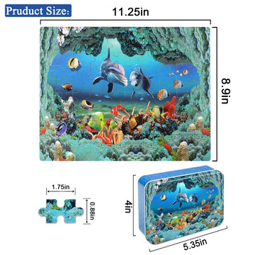 Lelemon 100 Pieces Puzzles For Kids Ages 4-8 Year Old Underwater World Theme Dolphins Fishes Jigsaw Puzzle For Children Learning
