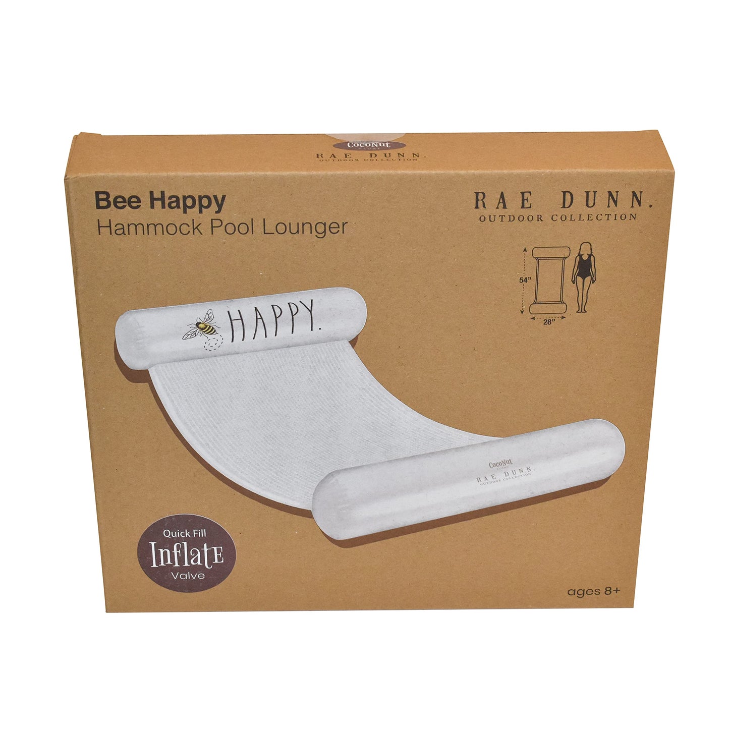 Rae Dunn x CocoNut Float mature-themed Hck Float - Bee Happy Theme - mature-themed Size Multipurpose Inflatable Drifter  Saddle Float & Lounge Chair - Versatile Ride-On for Summer & Swim Parties