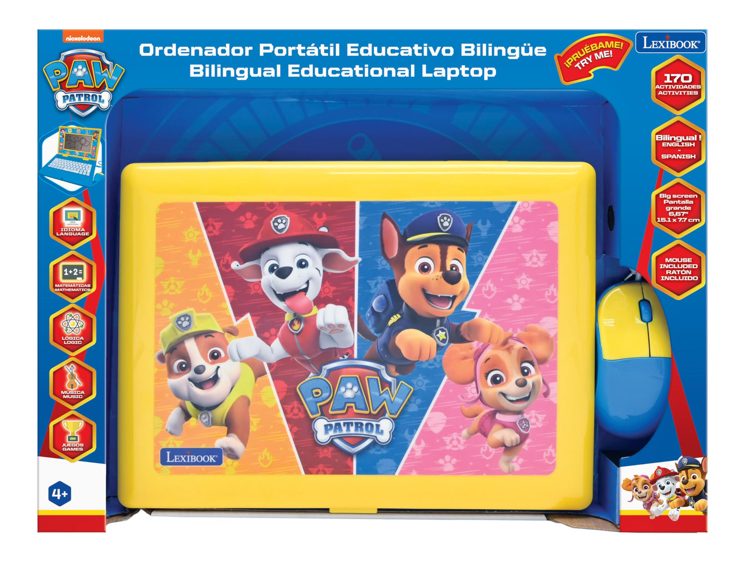 LEXiBOOK - Paw Patrol - Bilingual and Educational Laptop English/Spanish - Toy for Children, 170 Activities to Learn, Play Games