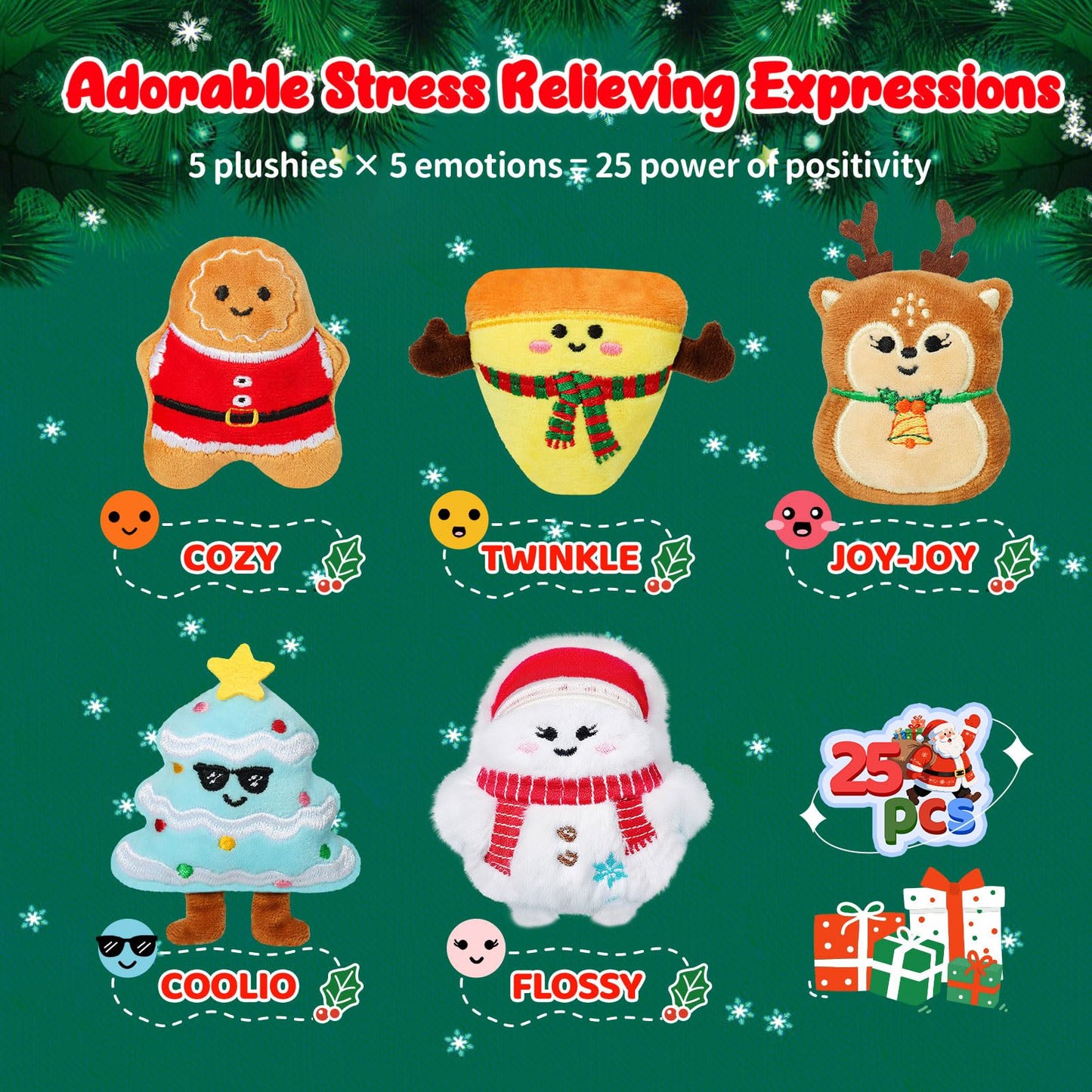 Emotional Plush Advent Calendar 2025 for Kids or Teens  with 25 PCS Mini Collectible Plushies  Stocking Stuffers  Unique Christmas Gift for for Kids  Teens & mature-themeds  Cute Plush Pals for Christmas Countdown