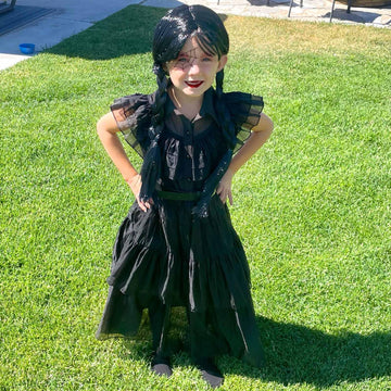 knemmy Black Costume Dress for Girls Kids Toddler Birthday Halloween Cosplay Outfit Black Party Dress (4T-4/110)