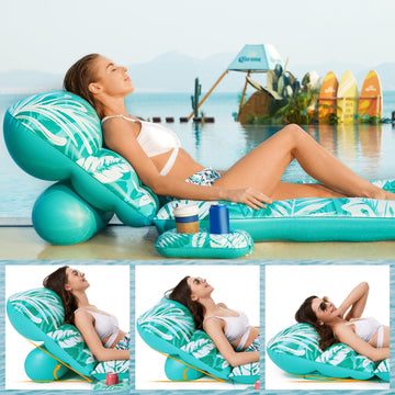 Jasonwell Inflatable Pool Float mature-themed - Pool Floaties Lounger Floats Floating Chair Raft with Adjustable Backrest Cup Holders Water Floaty Lake Lounge Tanning Floats Beach Party Toys for mature-themeds