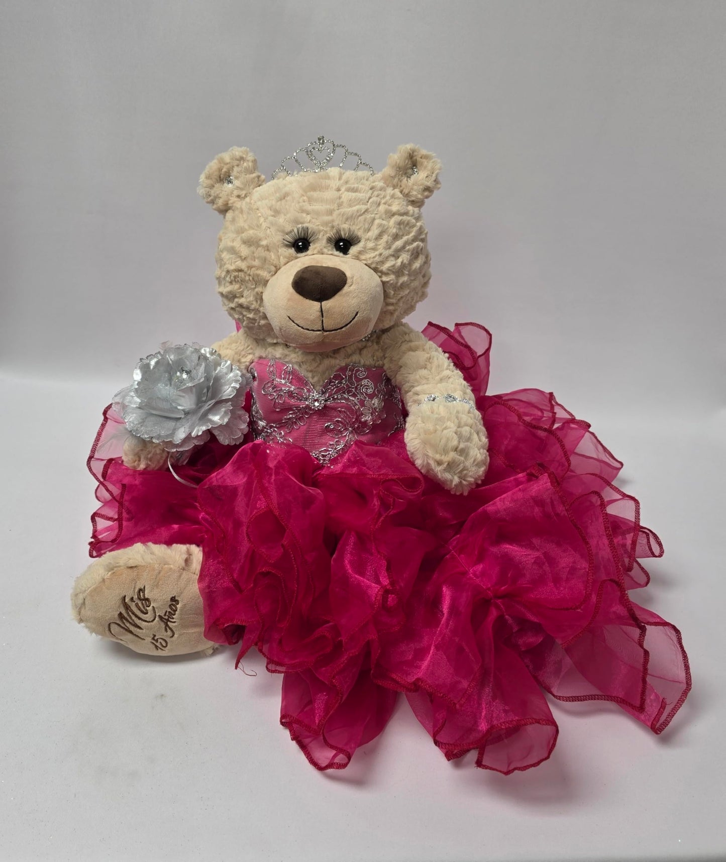 KINNEX COLLECTIONS SINCE 1997 20 Quince Anos Quinceanera Last Doll Teddy Bear with Dress (Centerpiece) ~ ARC16832-9R (Fushia)