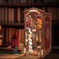 Quanquer Diy Book Nook Kit - Diy Dollhouse Booknook With Led Light - 3D Wooden Puzzle Miniature House Kits Bookends - Diy Crafts For Adults - Bookshelf Insert Decor - Gifts Family And Friends